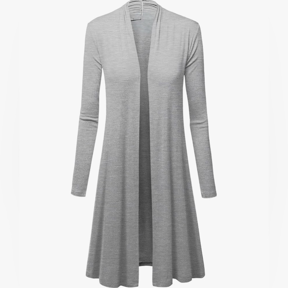 Women's Solid Long Sleeve Open Front Long Cardigan - Picture 2 of 6